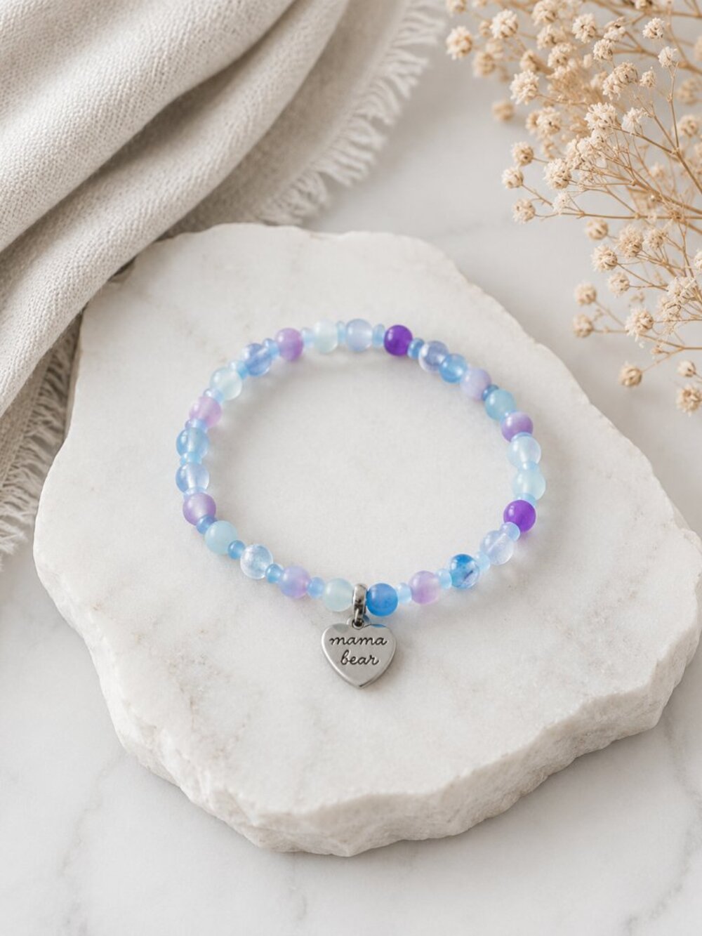 Mama Bear Bracelet | Blue & Purple Beaded Bracelet | Motherhood & Strength